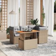 vidaXL Soffgrupp för trädgården med dynor 5 delar beige konstrotting
