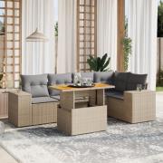 vidaXL Soffgrupp för trädgården med dynor 6 delar beige konstrotting
