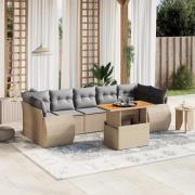 vidaXL Matgrupp för trädgården med dynor 8 delar beige konstrotting