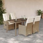 vidaXL Matgrupp för trädgården med dynor 5 delar beige konstrotting