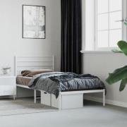 vidaXL Sängram med huvudgavel metall vit 100x200 cm