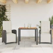 vidaXL Caféset med dynor 3 delar svart konstrotting
