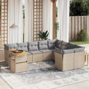 vidaXL Soffgrupp för trädgård med dynor 10 delar beige konstrotting