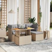 vidaXL Soffgrupp för trädgården med dynor 6 delar beige konstrotting