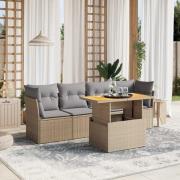 vidaXL Soffgrupp för trädgården med dynor 5 delar beige konstrotting