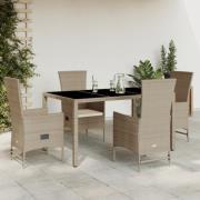 vidaXL Matgrupp för trädgården med dynor 5 delar beige konstrotting