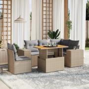 vidaXL Soffgrupp för trädgården med dynor 6 delar beige konstrotting