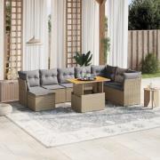vidaXL Soffgrupp för trädgården med dynor 9 delar beige konstrotting