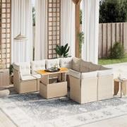 vidaXL Soffgrupp för trädgården med dynor 9 delar beige konstrotting