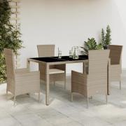 vidaXL Matgrupp för trädgården med dynor 5 delar beige konstrotting