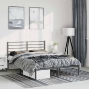 vidaXL Sängram med huvudgavel metall svart 135x190 cm