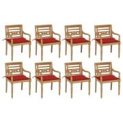 vidaXL Bataviastolar med dynor 8 st massiv teak