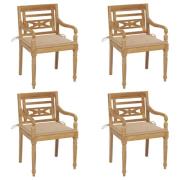vidaXL Bataviastolar med dynor 4 st massiv teak