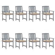 vidaXL Trädgårdsstolar med dynor 8 st massivt akaciaträ grå