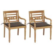 vidaXL Bataviastolar 2 st med taupe dynor massiv teak