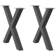 vidaXL Matbordsben X-formade 2 st antracit 70x(72-73) cm stål