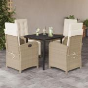 vidaXL Matgrupp för trädgården med dynor 5 delar beige konstrotting