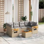 vidaXL Matgrupp för trädgården med dynor 7 delar beige konstrotting