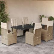 vidaXL Matgrupp för trädgården med dynor 7 delar beige konstrotting
