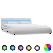 vidaXL Sängram med LED vit konstläder 140x200 cm