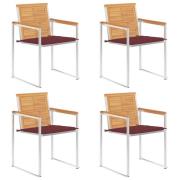 vidaXL Trädgårdsstolar med dynor 4 st massiv teak
