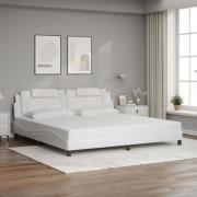 vidaXL Sängram med huvudgavel vit 200x200 cm konstläder