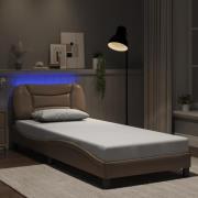 vidaXL Sängram med LED-belysning cappuccino 90x190 cm konstläder