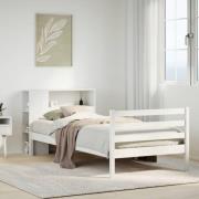 vidaXL Säng med bokhylla utan madrass vit 75x190cm massiv furu
