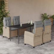 vidaXL Matgrupp för trädgården med dynor 5 delar mixbeige konstrotting