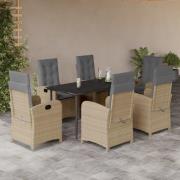 vidaXL Matgrupp för trädgården med dynor 7 delar mixbeige konstrotting