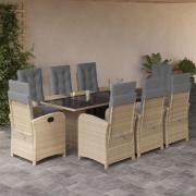 vidaXL Matgrupp för trädgården med dynor 9 delar mixbeige konstrotting