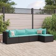 vidaXL Loungegrupp med dynor 5 delar konstrotting svart