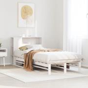 vidaXL Säng med bokhylla utan madrass vit 90x190 cm massiv trä