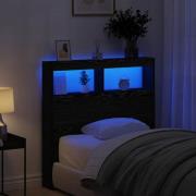vidaXL Skåp till sänggavel med LED svart ek 100x17x102 cm