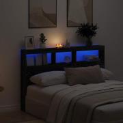 vidaXL Skåp till sänggavel med LED svart ek 160x17x102 cm