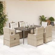 vidaXL Matgrupp för trädgården med dynor 7 delar beige konstrotting