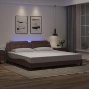 vidaXL Sängram med LED-belysning brun 200x200 cm konstläder