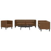 vidaXL Soffgrupp chesterfield 3 delar bolsterkuddar brun konstmocka
