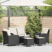 vidaXL Loungegrupp med dynor 6 delar svart konstrotting