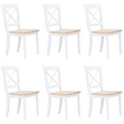 vidaXL Matstolar 6 st vit och ljust massivt gummiträ