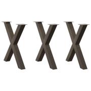 vidaXL Matbordsben X-formad 3 st naturstål 70x(72-73) cm stål