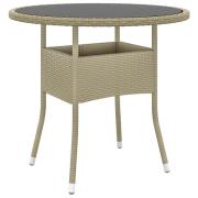 vidaXL Trädgårdsbord Ø80x75 cm härdat glas och konstrotting beige