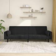 vidaXL Bäddsoffa 2-sits med två kuddar svart sammet