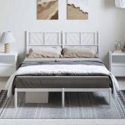 vidaXL Sängram med huvudgavel metall vit 135x190 cm
