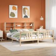 vidaXL Säng med bokhylla utan madrass 200x200cm massiv furu