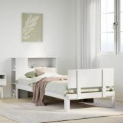 vidaXL Säng med bokhylla utan madrass vit 75x190cm massiv furu