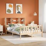 vidaXL Säng med bokhylla utan madrass 135x190cm massiv furu