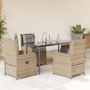 vidaXL Matgrupp för trädgården med dynor 5 delar beige konstrotting