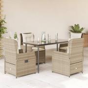 vidaXL Matgrupp för trädgården med dynor 5 delar beige konstrotting