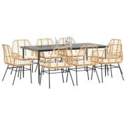 vidaXL Matgrupp för trädgård med dynor 9 delar brun polyrotting glas